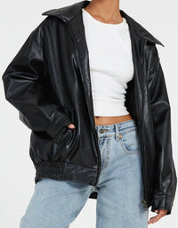 Giacca oversize da donna in pelle con cerniera