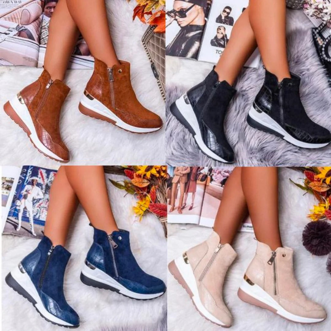 Bottines d’hiver femme fourrées à talon compensé et plateforme, avec fermeture éclair