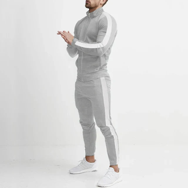 Pantaloni da tuta da uomo, completo slim fit con felpa con zip e pantaloni affusolati