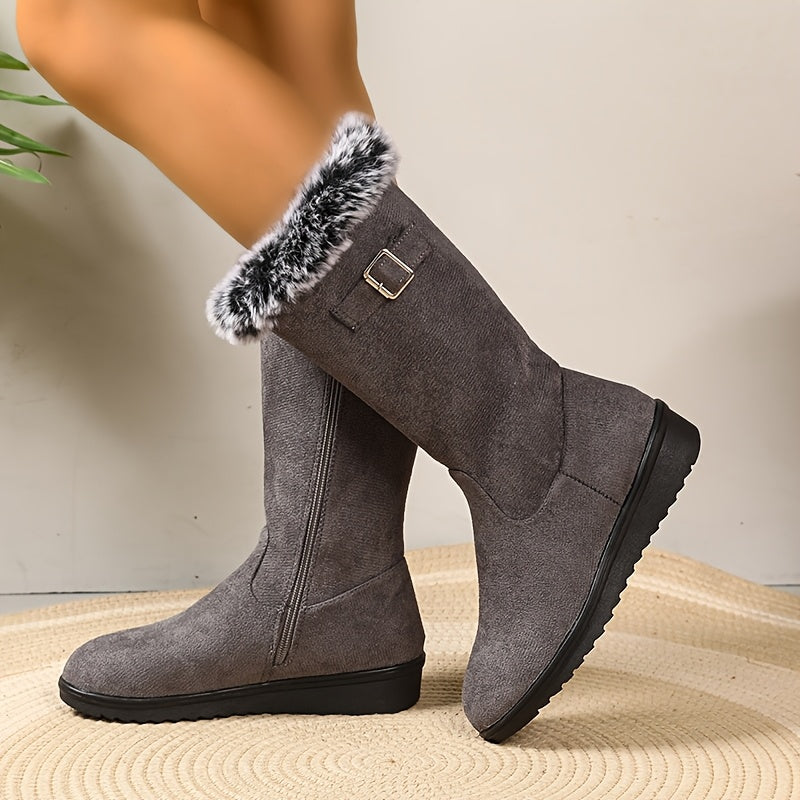 Bottes de neige pour femme, doublées | chaussures d’hiver à fermeture éclair et antidérapantes