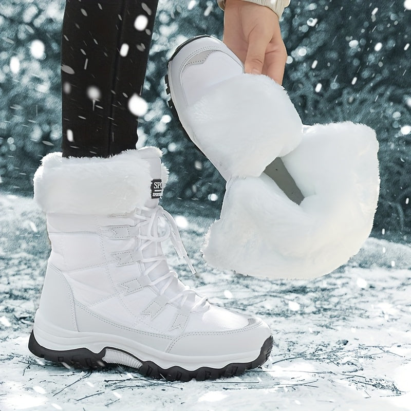 Doposci da donna imbottiti, con lacci e zeppa, al polpaccio | per le passeggiate invernali e il comfort quotidiano