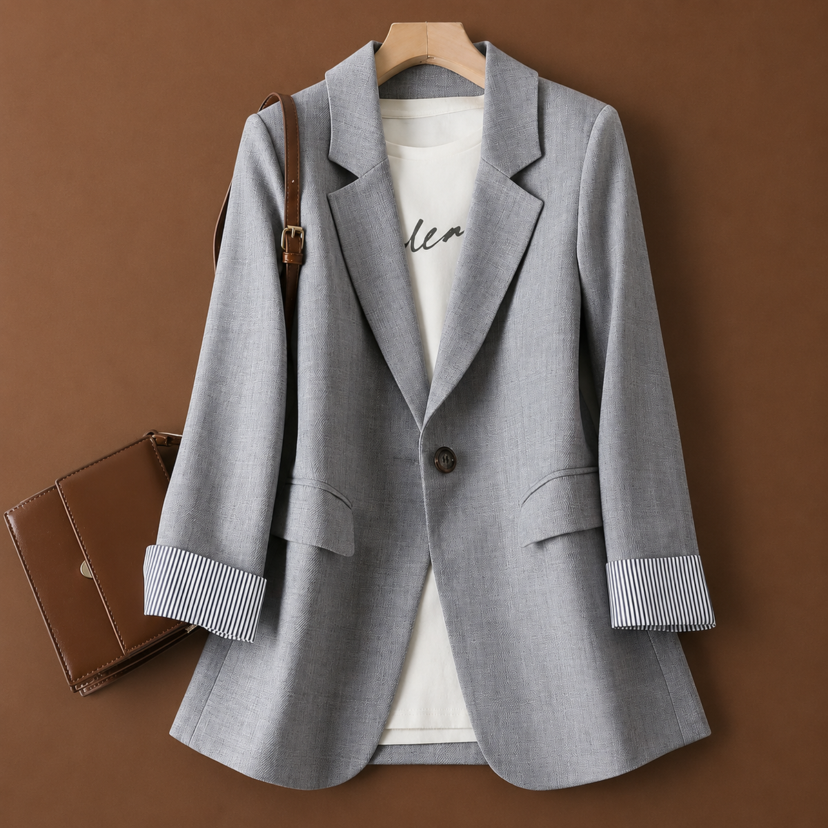 Blazer monopetto da donna con maniche risvoltate