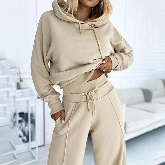 Completo da jogging da donna con felpa con cappuccio e pantaloni a gamba larga | Per tutti i giorni e la città