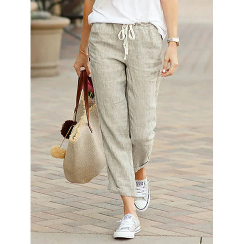 Pantaloni di lino da donna con coulisse