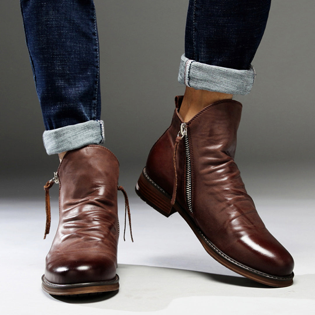 Bottines en cuir pour homme avec fermeture éclair latérale