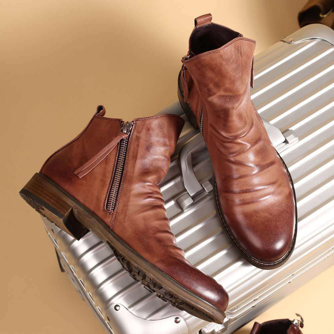 Bottines en cuir pour homme avec fermeture éclair latérale