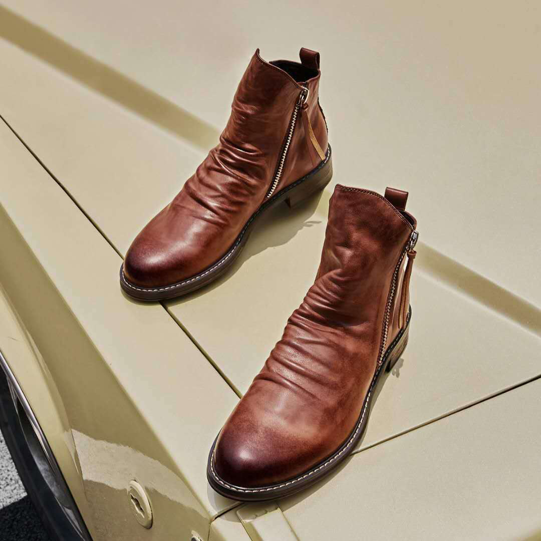 Bottines en cuir pour homme avec fermeture éclair latérale