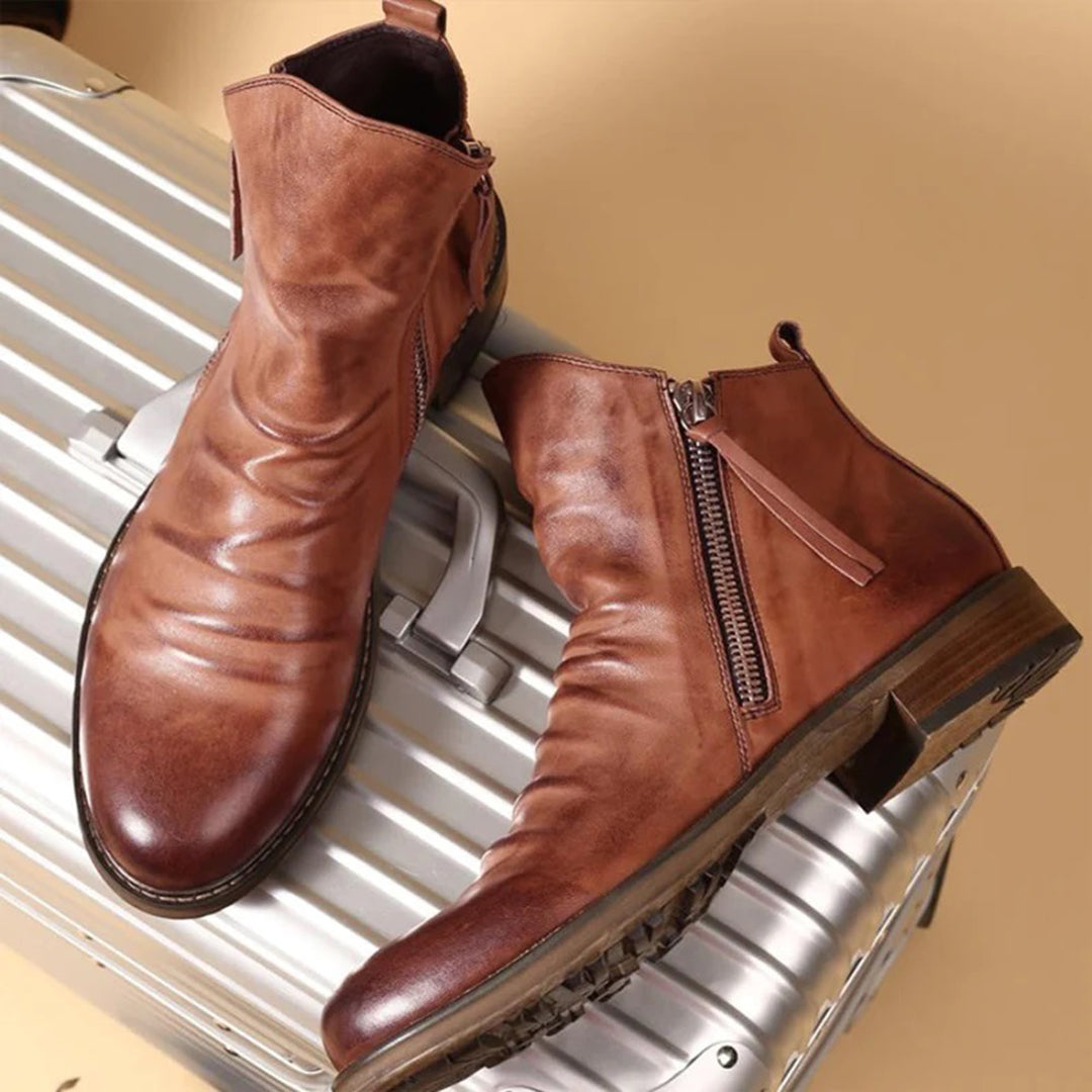 Bottines en cuir pour homme avec fermeture éclair latérale