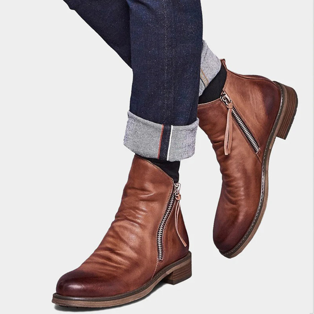 Bottines en cuir pour homme avec fermeture éclair latérale