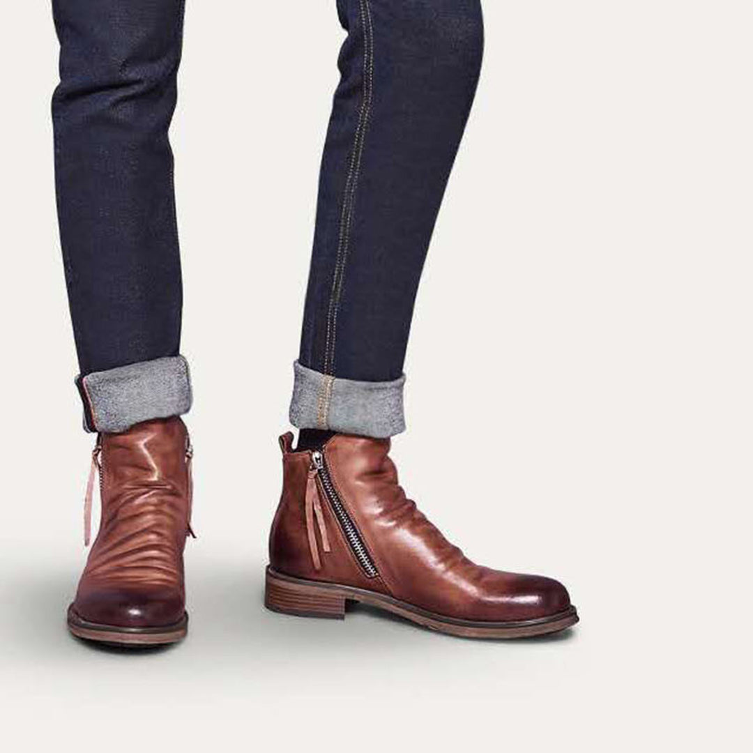 Bottines en cuir pour homme avec fermeture éclair latérale