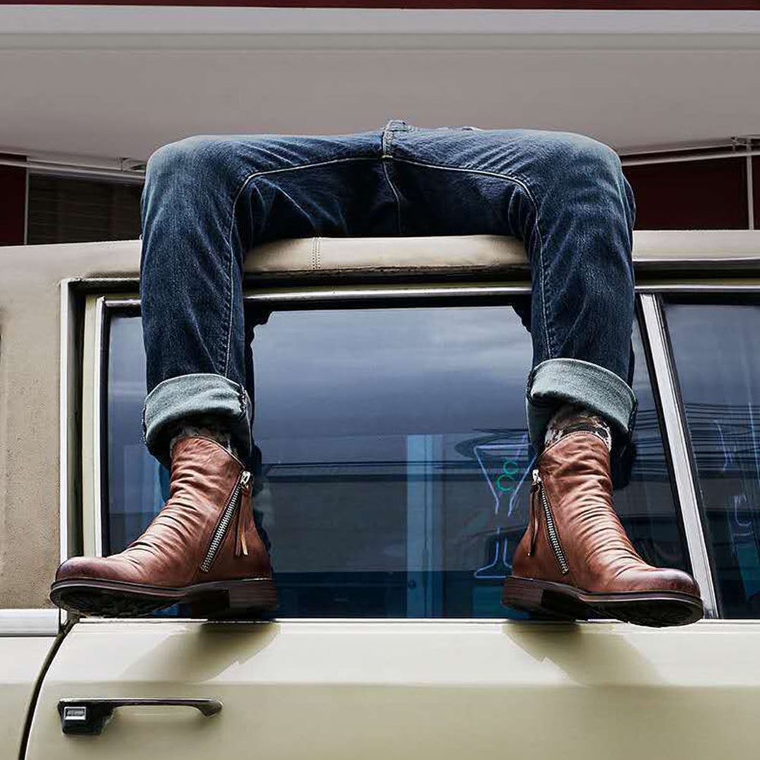 Bottines en cuir pour homme avec fermeture éclair latérale