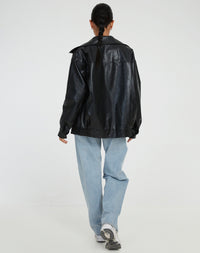 Giacca oversize da donna in pelle con cerniera