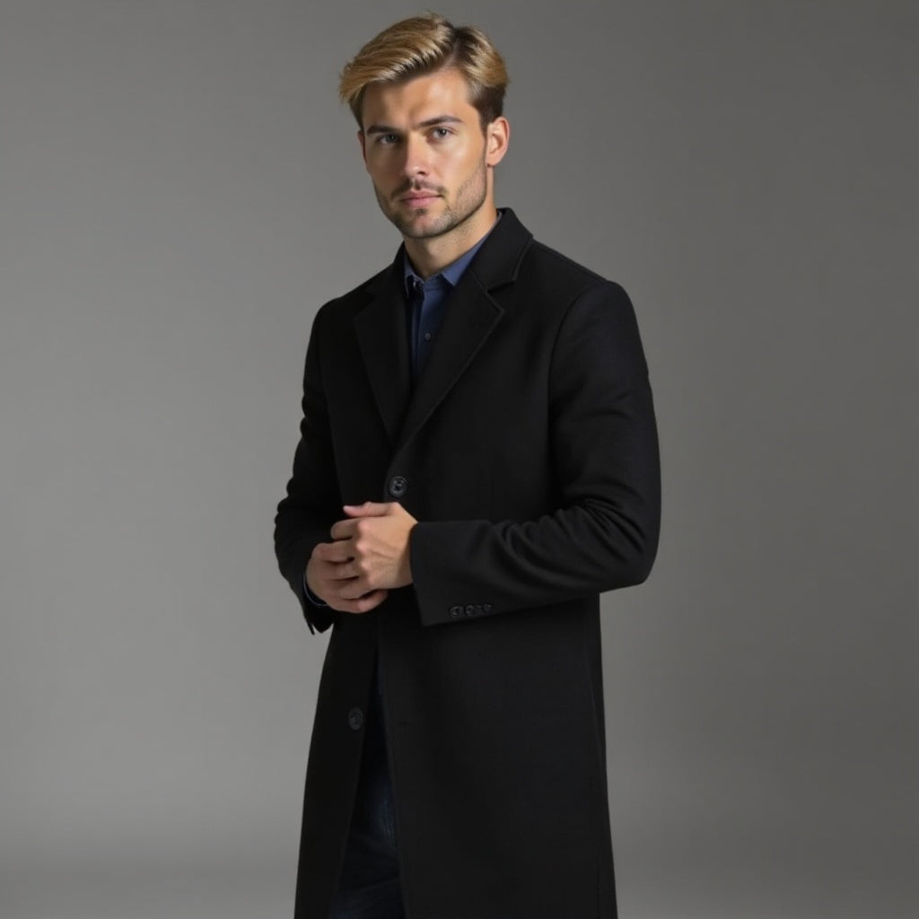 Manteau slim pour homme, droit et longueur genou