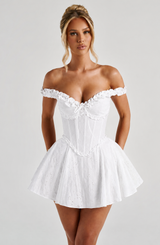 Robe corset mini pour femme à épaules dénudées et laçage au dos
