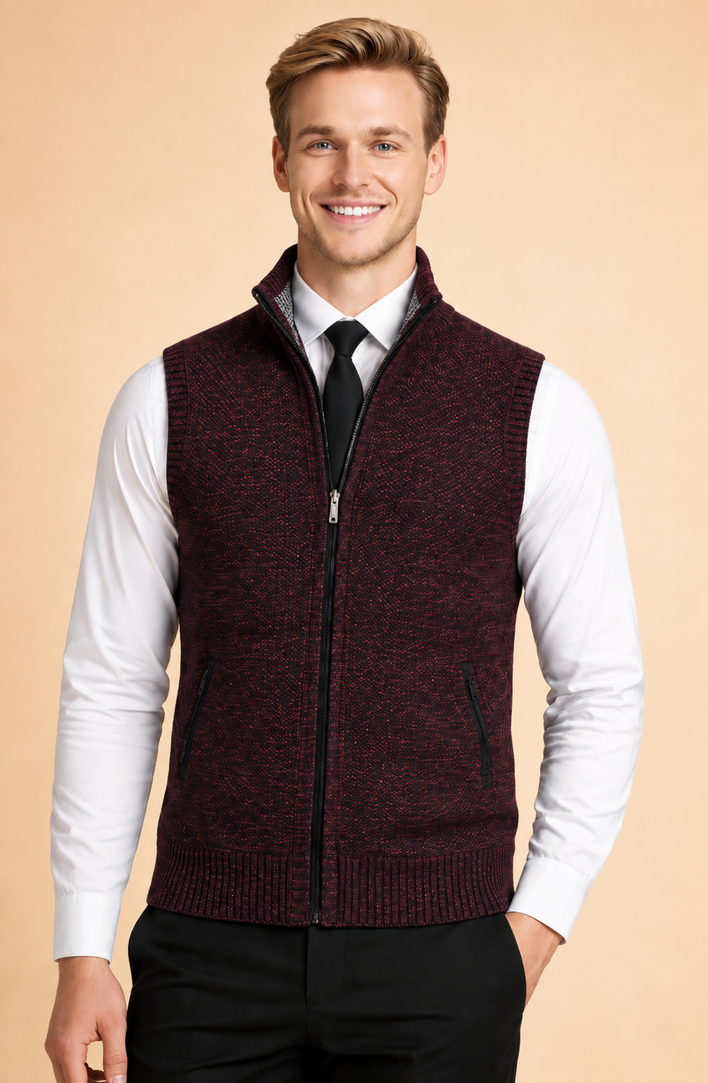 Classico cardigan smanicato da uomo con cerniera - Quinn