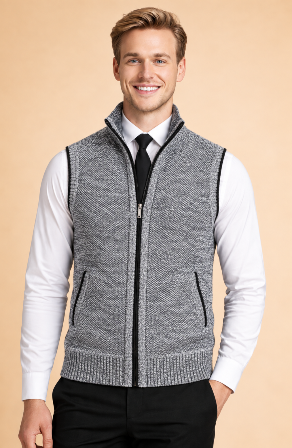 Classico cardigan smanicato da uomo con cerniera - Quinn