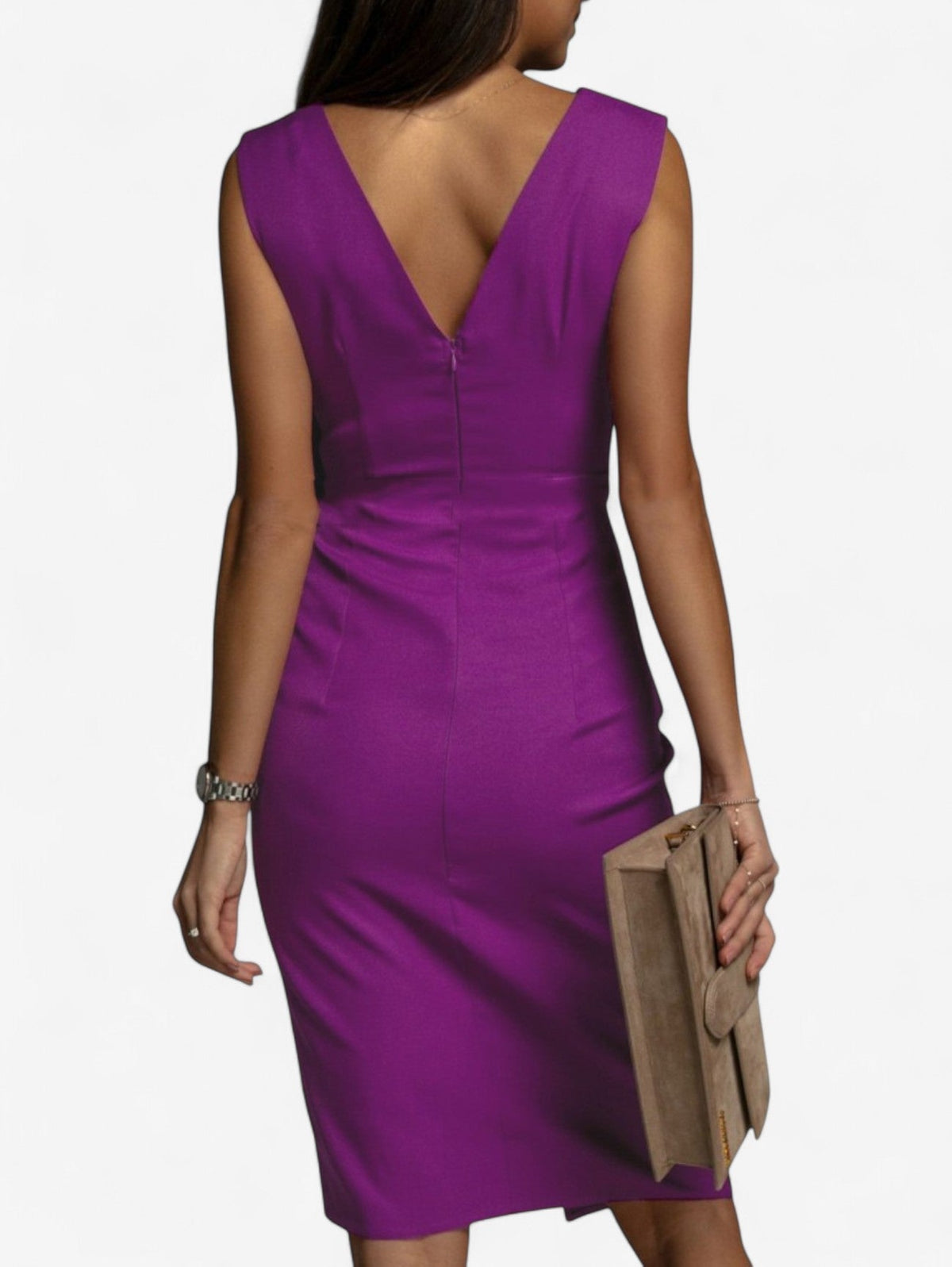 Robe longue ajustée sans manches pour femme avec décolleté en V et fente
