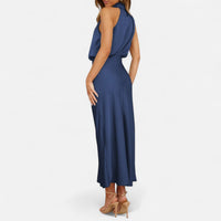 Women's sleeveless halter maxi dress with a high collar