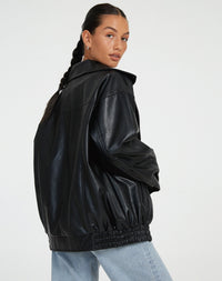 Giacca oversize da donna in pelle con cerniera