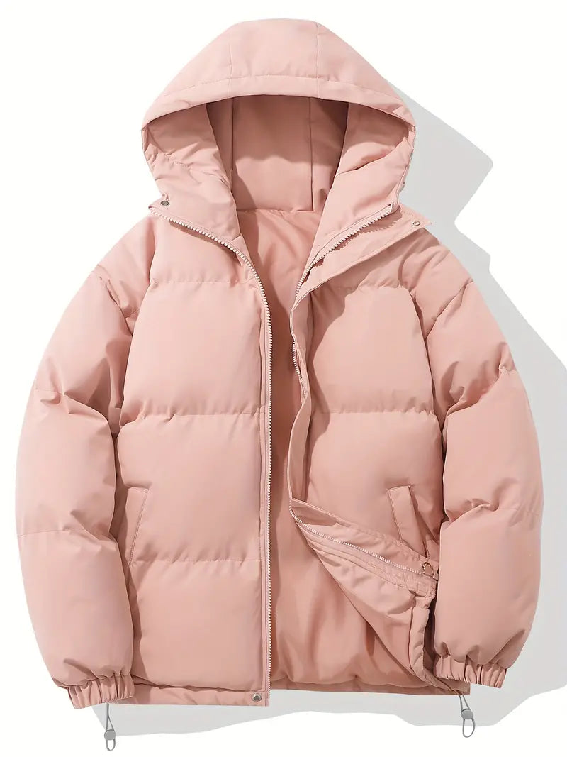 Zip-up quilted hooded jacket