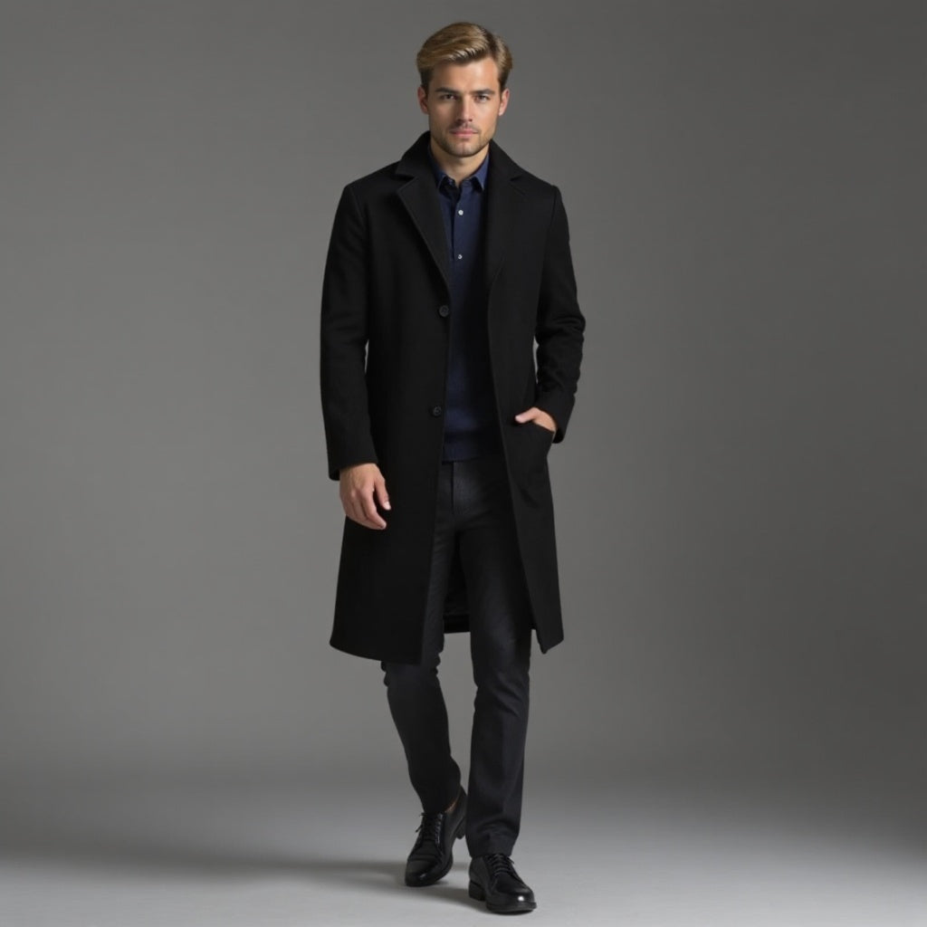 Manteau slim pour homme, droit et longueur genou