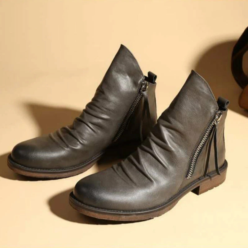 Bottines en cuir pour homme avec fermeture éclair latérale