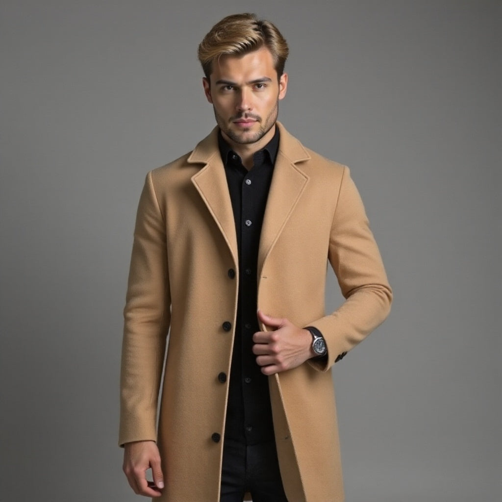 Manteau slim pour homme, droit et longueur genou