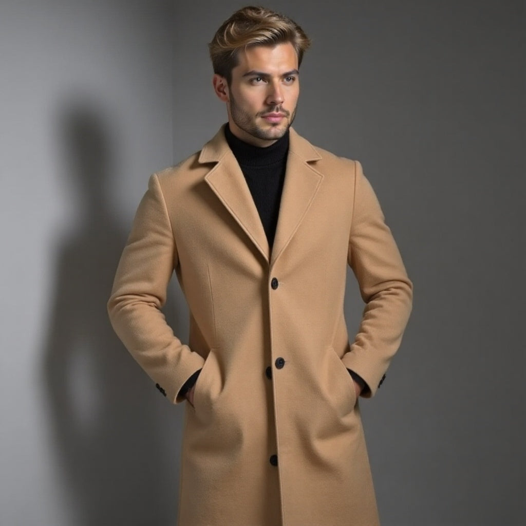 Manteau slim pour homme, droit et longueur genou