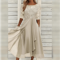 Robe midi en dentelle avec manches 3/4