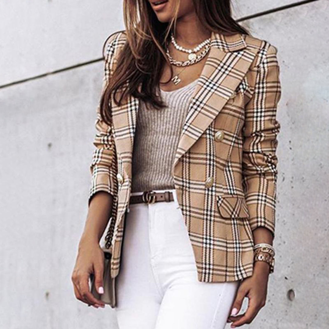 Blazer da donna a quadri, sfiancato, da ufficio