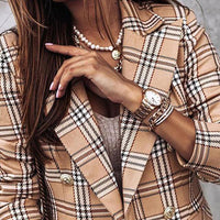 Blazer da donna a quadri, sfiancato, da ufficio