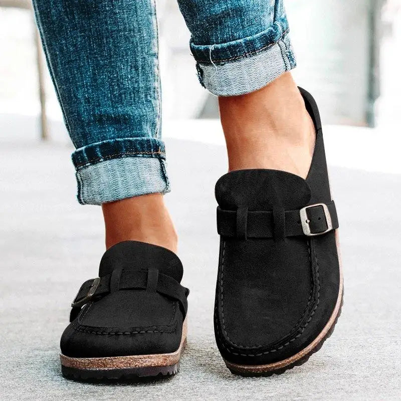 Mocasini de damă cu cataramă decorativă, fără șireturi
