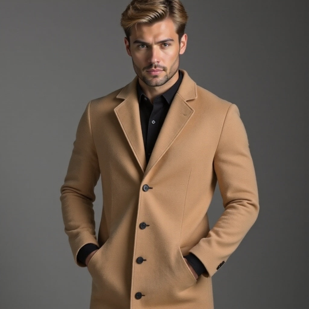Manteau slim pour homme, droit et longueur genou