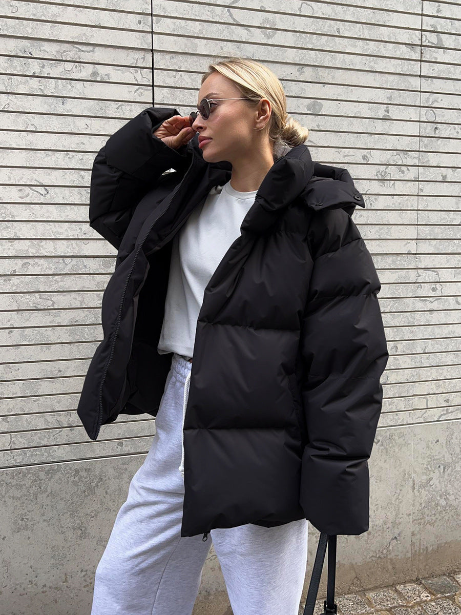Giacca invernale da donna imbottita, stile puffer, con cappuccio e vestibilità oversize