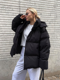 Giacca invernale da donna imbottita, stile puffer, con cappuccio e vestibilità oversize