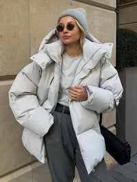 Giacca invernale da donna imbottita, stile puffer, con cappuccio e vestibilità oversize