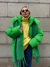 Giacca invernale da donna imbottita, stile puffer, con cappuccio e vestibilità oversize