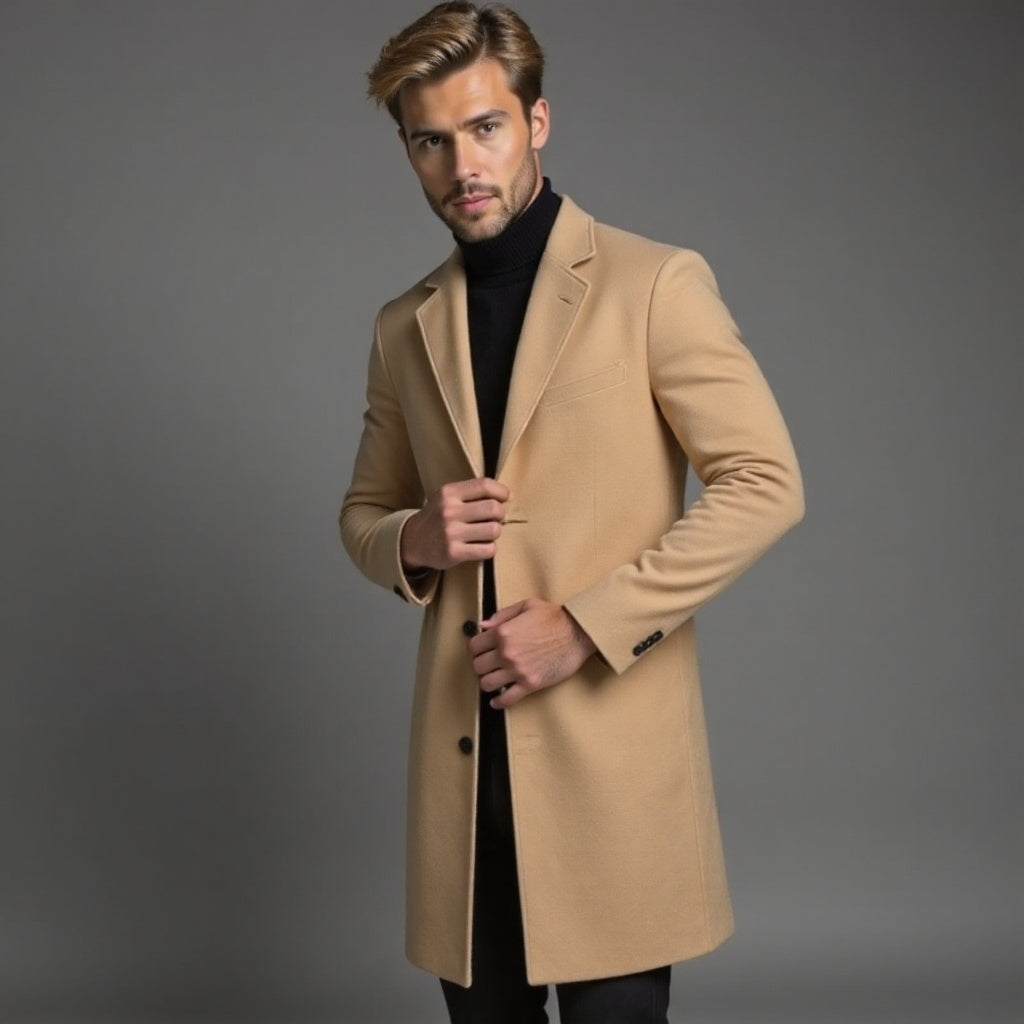Manteau slim pour homme, droit et longueur genou