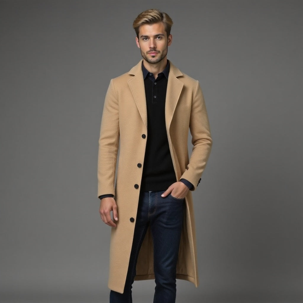 Manteau slim pour homme, droit et longueur genou