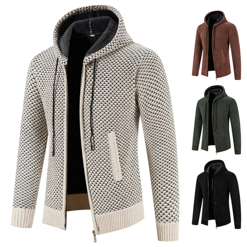 Men's zip-up hooded cardigan