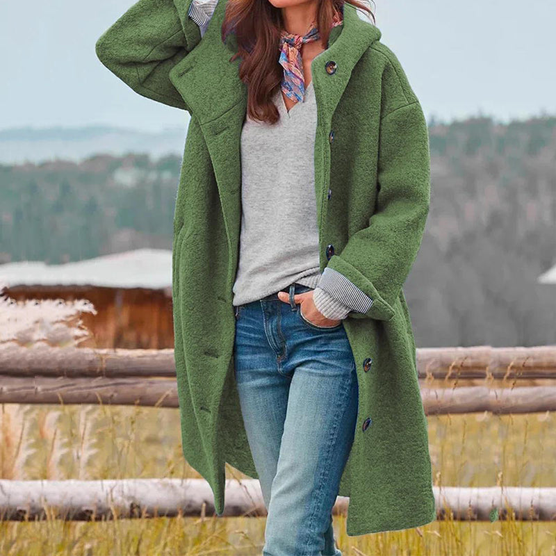 Cappotto lungo invernale da donna | chiusura con bottoni e tasche