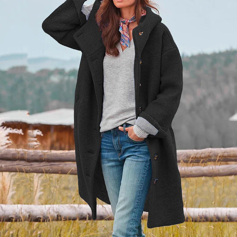 Cappotto lungo invernale da donna | chiusura con bottoni e tasche