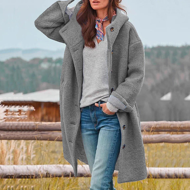 Cappotto lungo invernale da donna | chiusura con bottoni e tasche