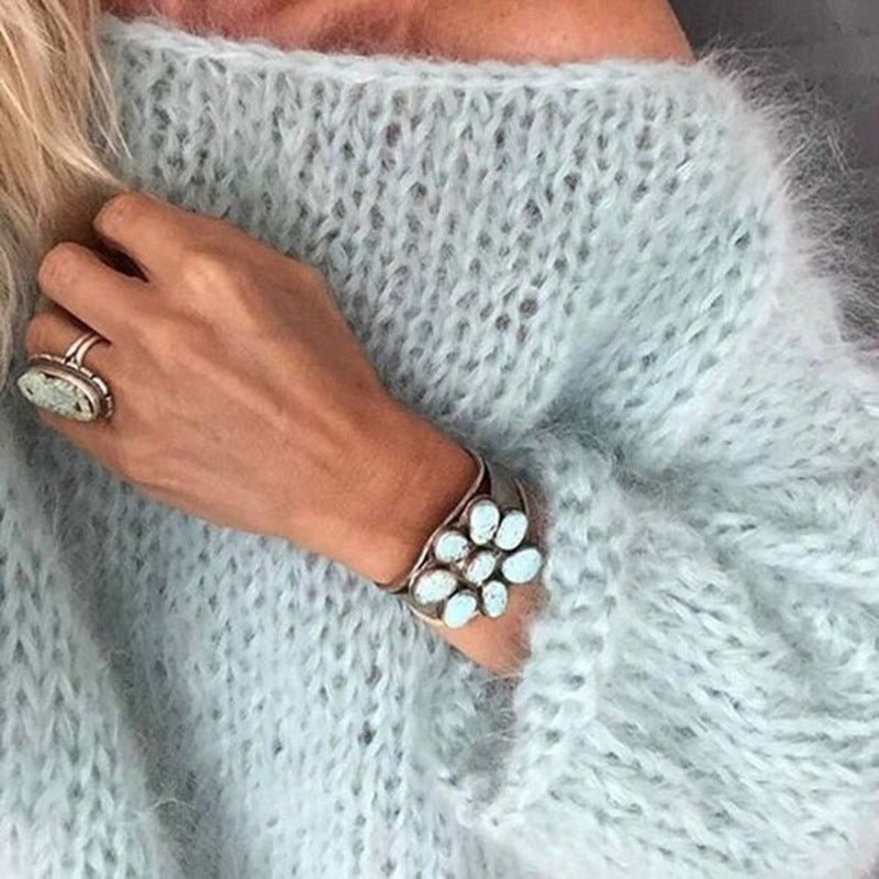 Ażurowy oversized sweter damski - Leah Detail
