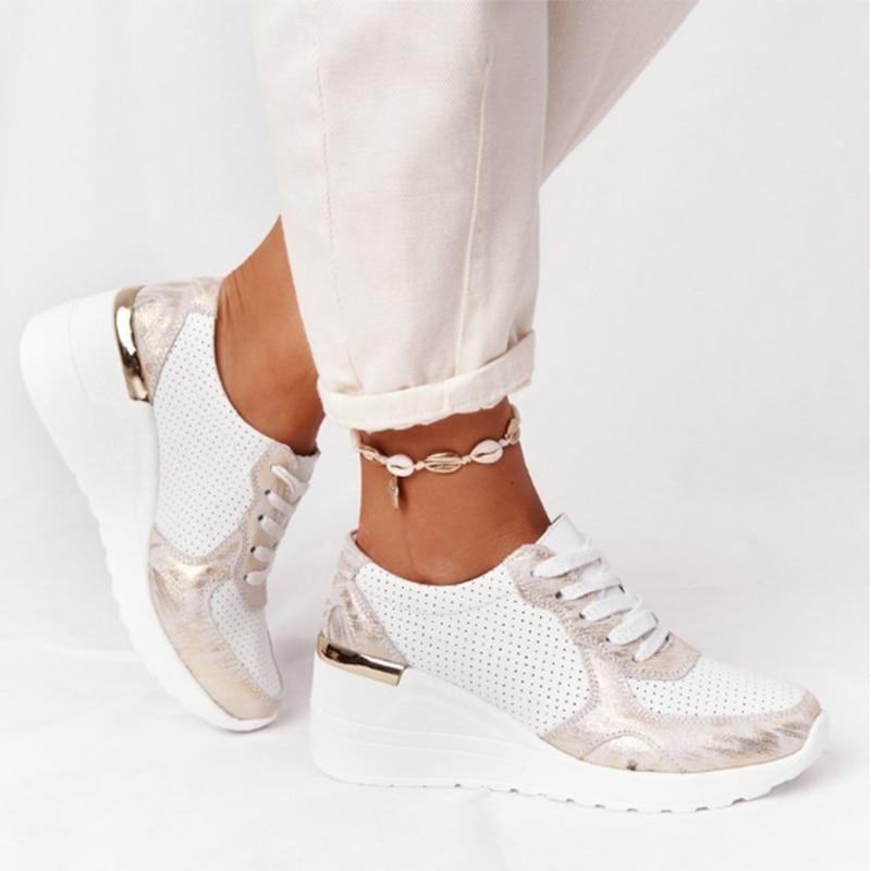 Sneakers ortopediche da donna con zeppa e lacci