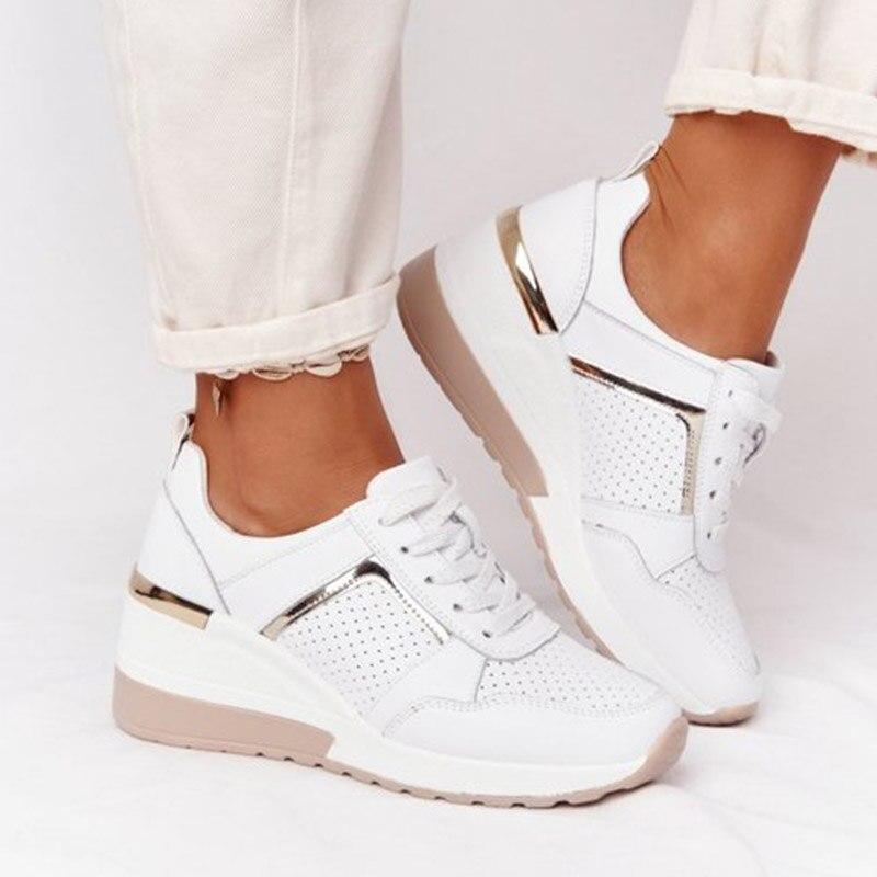 Sneakers ortopediche da donna con zeppa e lacci