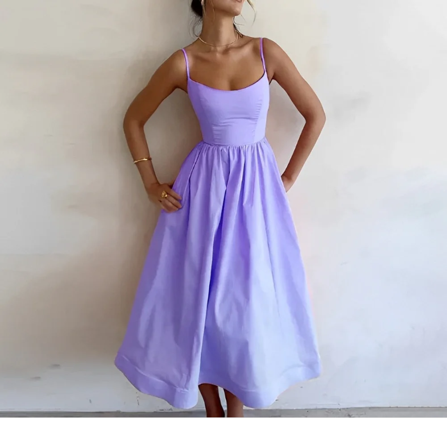 Rochie maxi de vară cu bretele pentru femei, cu corsaj cambrat și fustă evazată