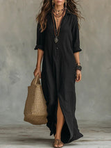Abito maxi nero da donna con bottoni - Iris