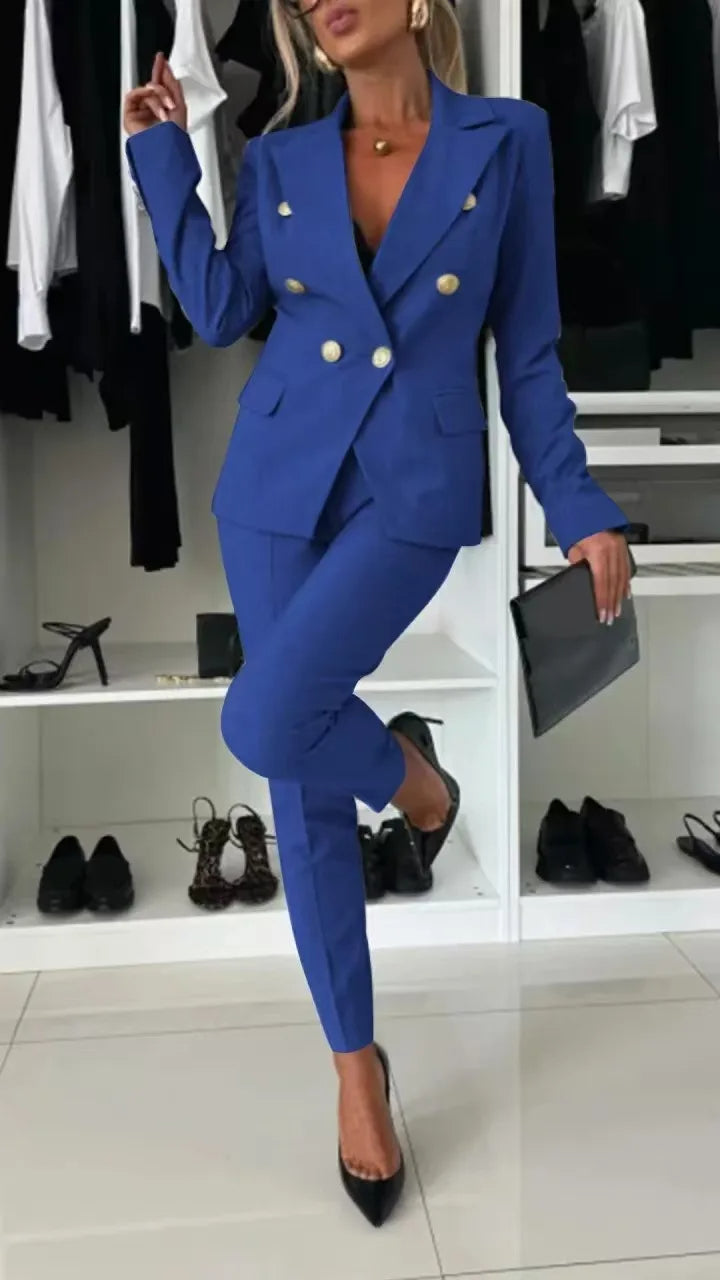 Tailleur-pantalon pour femme, 2 pièces, croisé