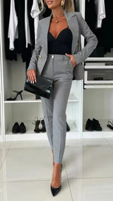Tailleur-pantalon pour femme, 2 pièces, croisé